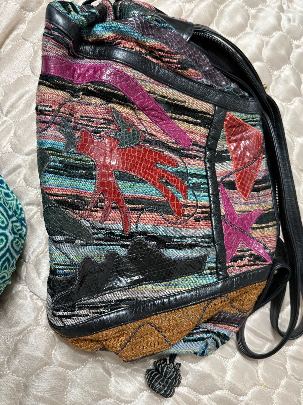 Sharif VTG 80s Multicolor Patchwork Shoulder Bag with Black/Green Trim